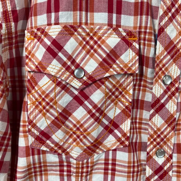 True Religion Shirt Mens Large Western Pearl Snap Long Sleeve Plaid Cotton Cuff - Picture 5 of 16